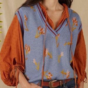 Sundance Blue and Orange V-Neck Sweater Medium, Could Fit A Large